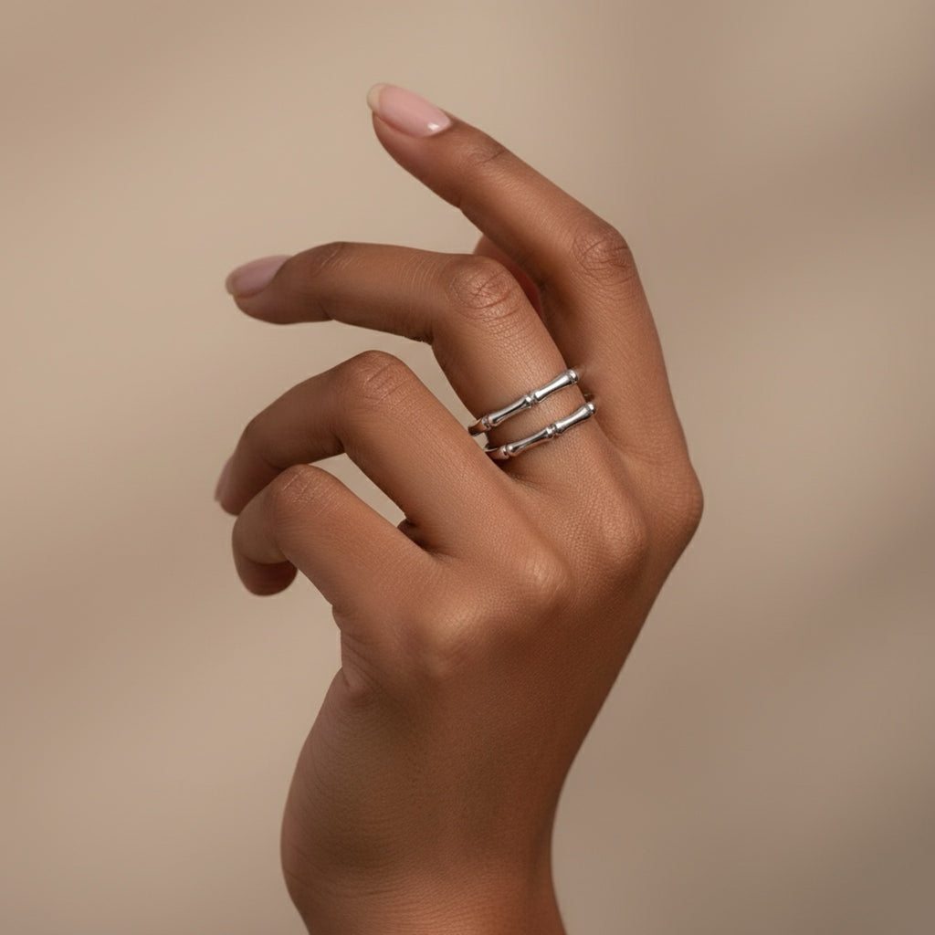 Calienne Bamboo Stack Ring – Silver