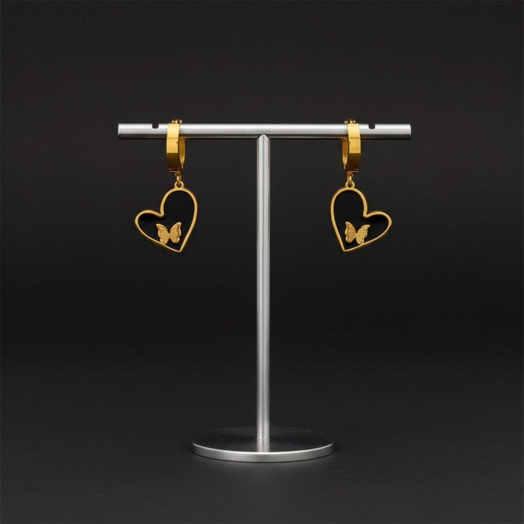 Liore Noire Papillon Heart Hoops