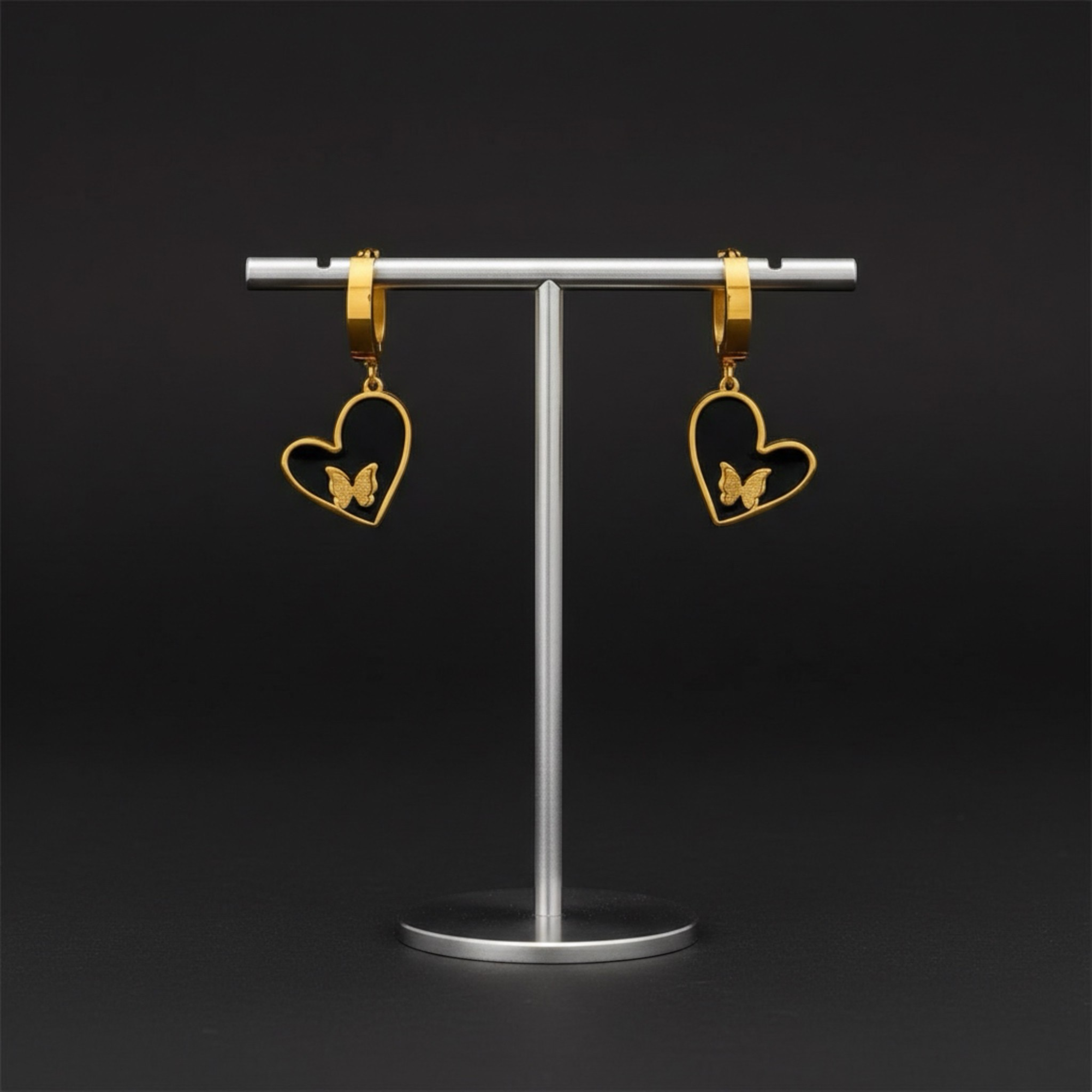 Liore Noire Papillon Heart Hoops