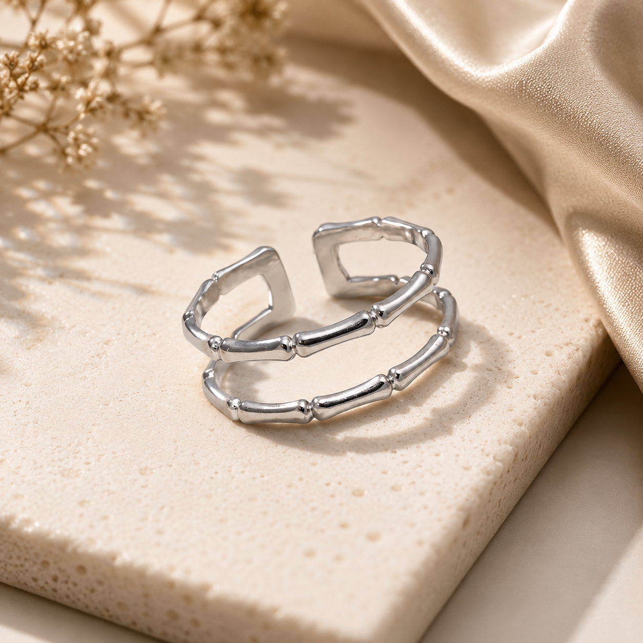 Calienne Bamboo Stack Ring – Silver