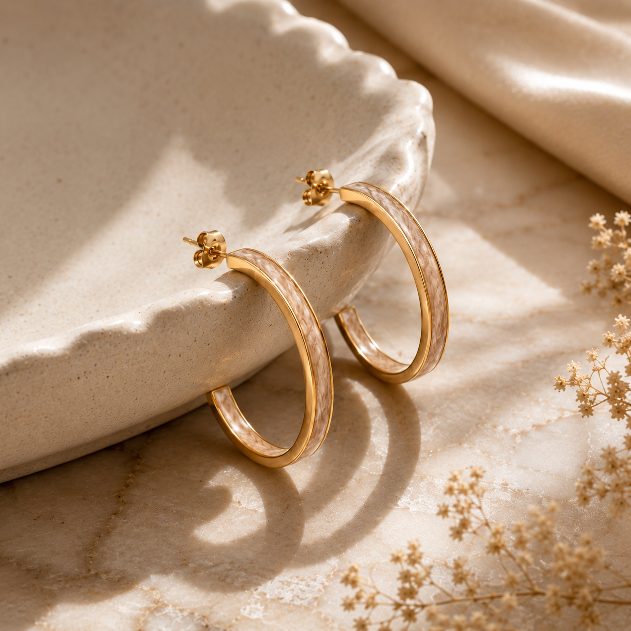 Enamel C Shape Hoop Earrings