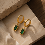 Emerald Drop Hoop Earrings