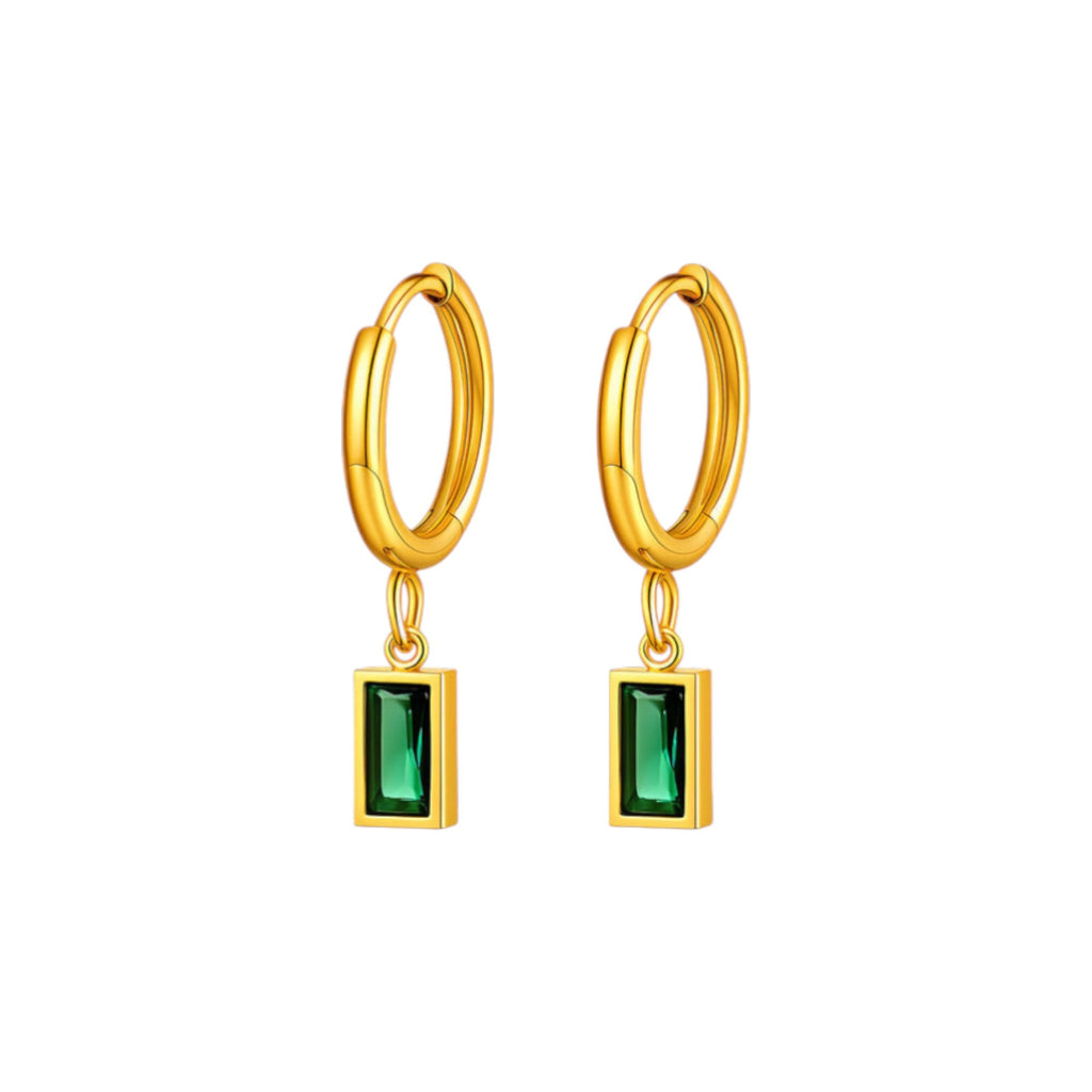 Emerald Drop Hoop Earrings
