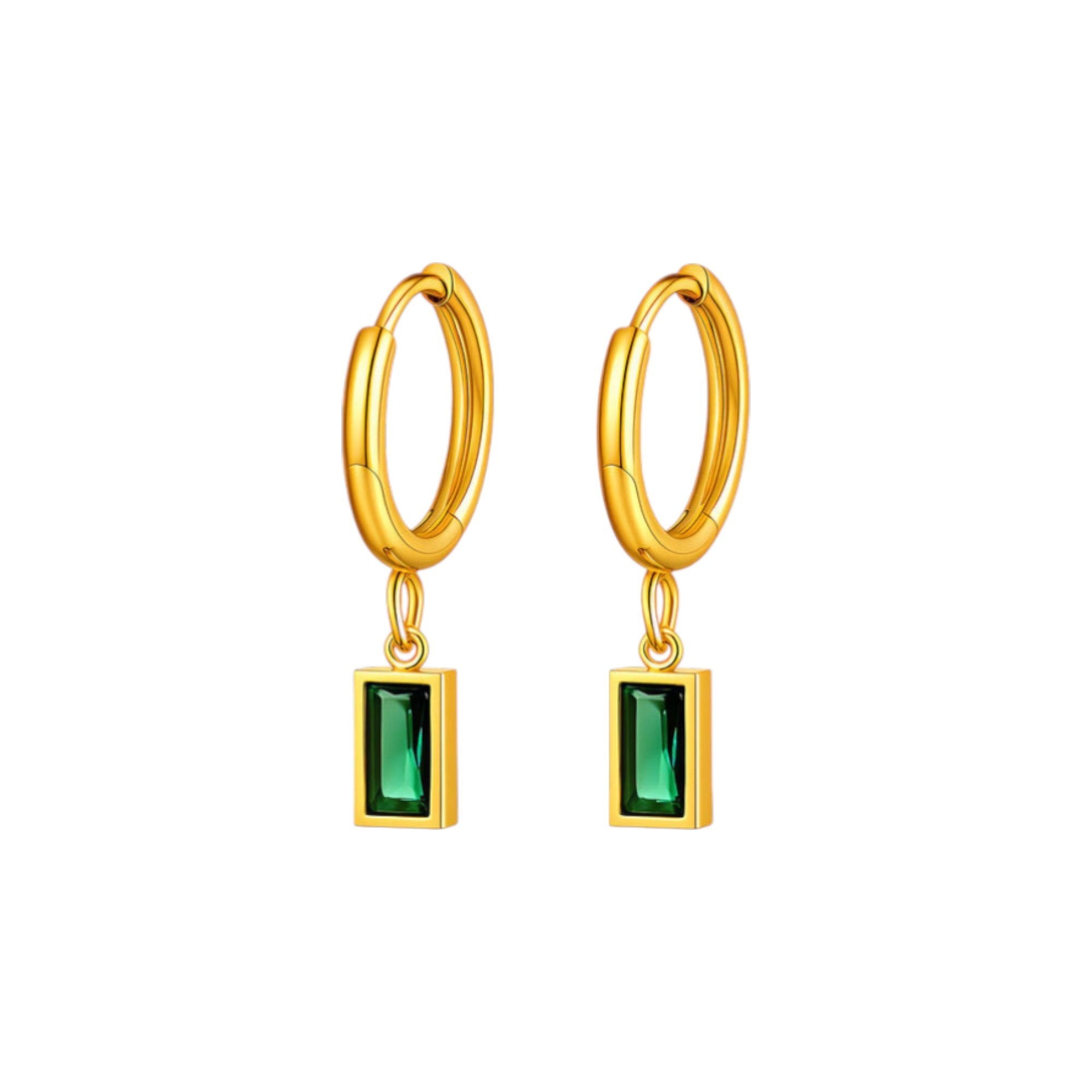 Emerald Drop Hoop Earrings