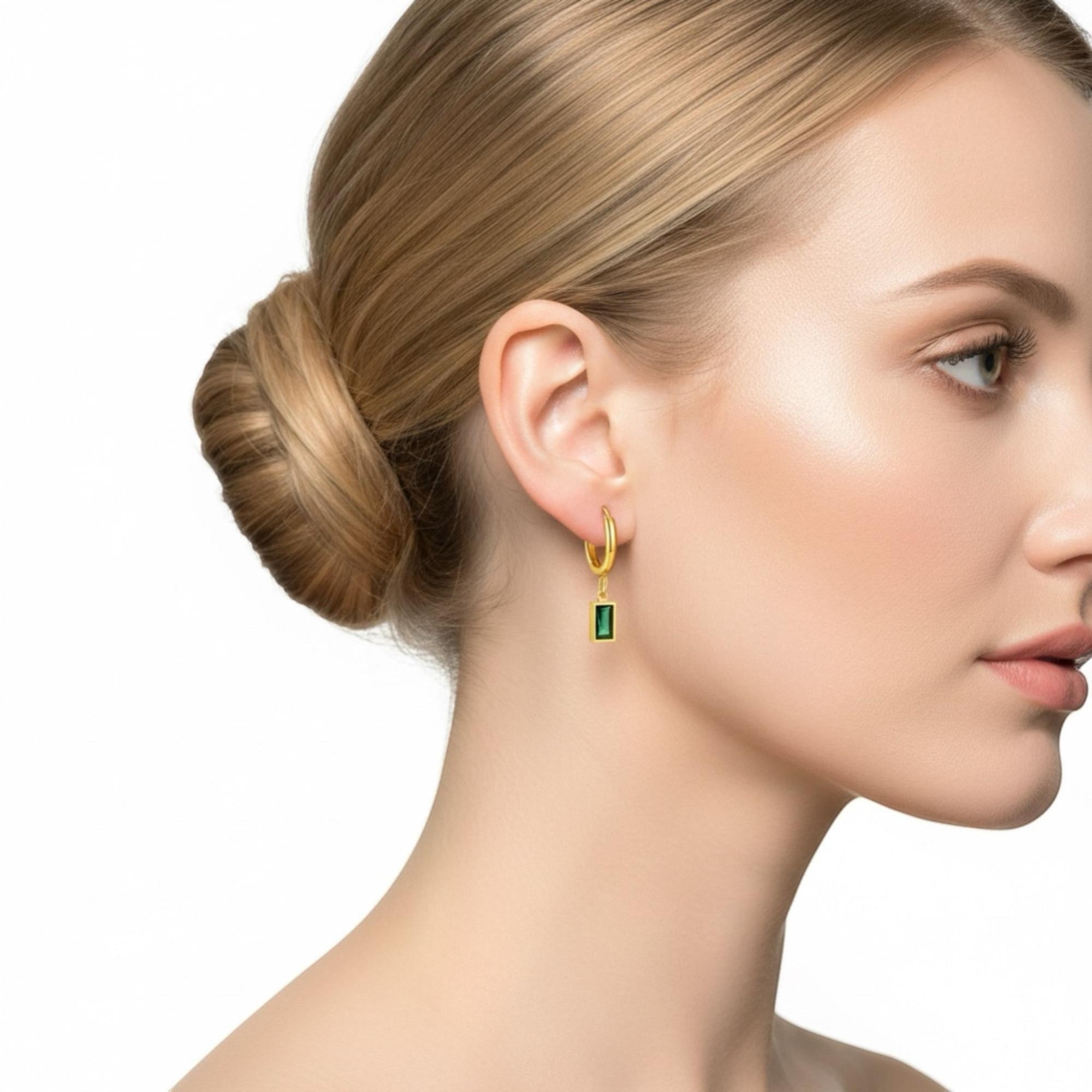 Emerald Drop Hoop Earrings